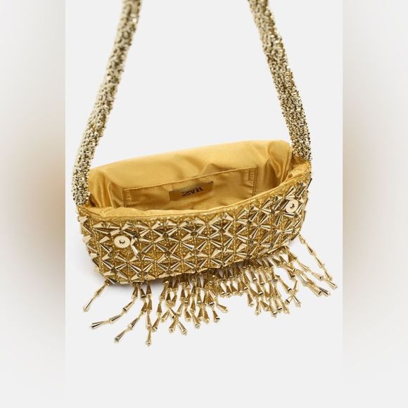 ZARA BEADED FRINGE SHOULDER BAG - Picture 3 of 11
